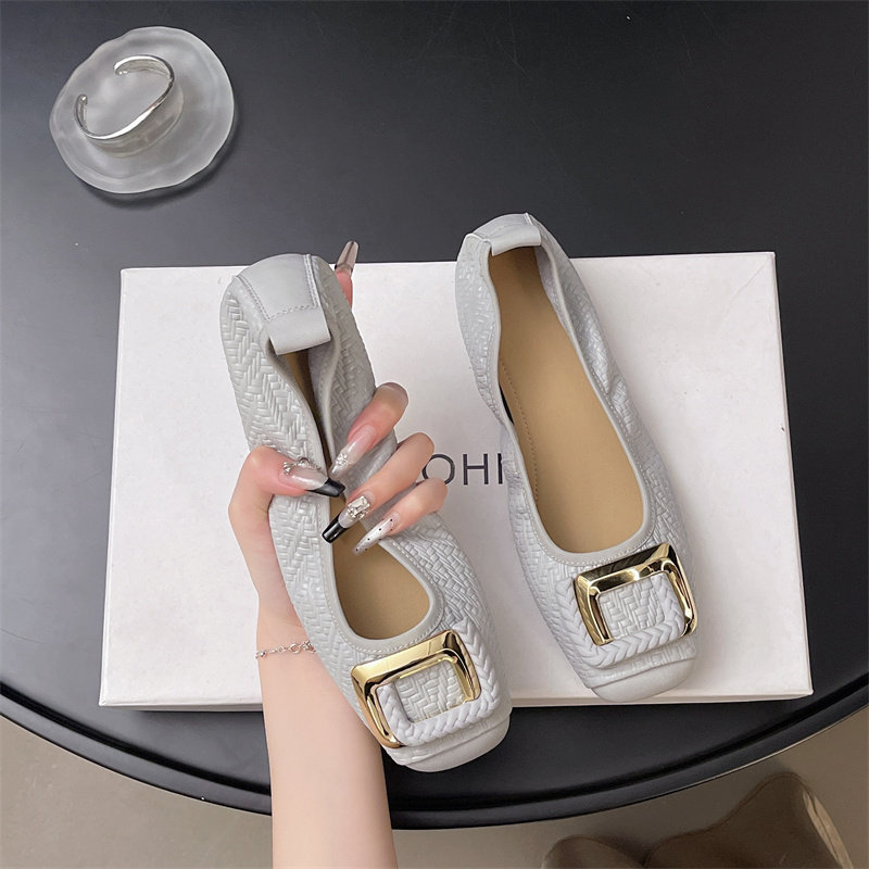 超软头层羊皮~韩版显白浅口女鞋软皮软底方扣单鞋百搭真皮平底鞋,淘宝优惠券,粉丝福利购,淘宝优惠卷