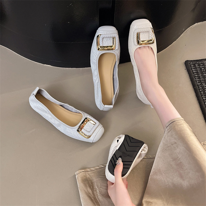 超软头层羊皮~韩版显白浅口女鞋软皮软底方扣单鞋百搭真皮平底鞋,淘宝优惠券,粉丝福利购,淘宝优惠卷