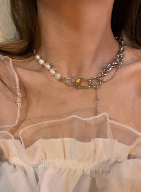 韩版ins潮钛钢爱心珍珠项链女冷淡风百搭锁骨链小众设计闺蜜颈链