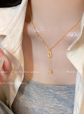 黄金色爆闪碎碎冰葫芦福禄项链女轻奢小众百搭高级感吊坠锁骨链潮
