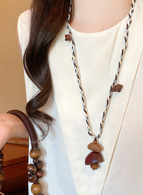 民族风植物果壳编绳项链女新款波西米亚小众设计高级感毛衣链配饰