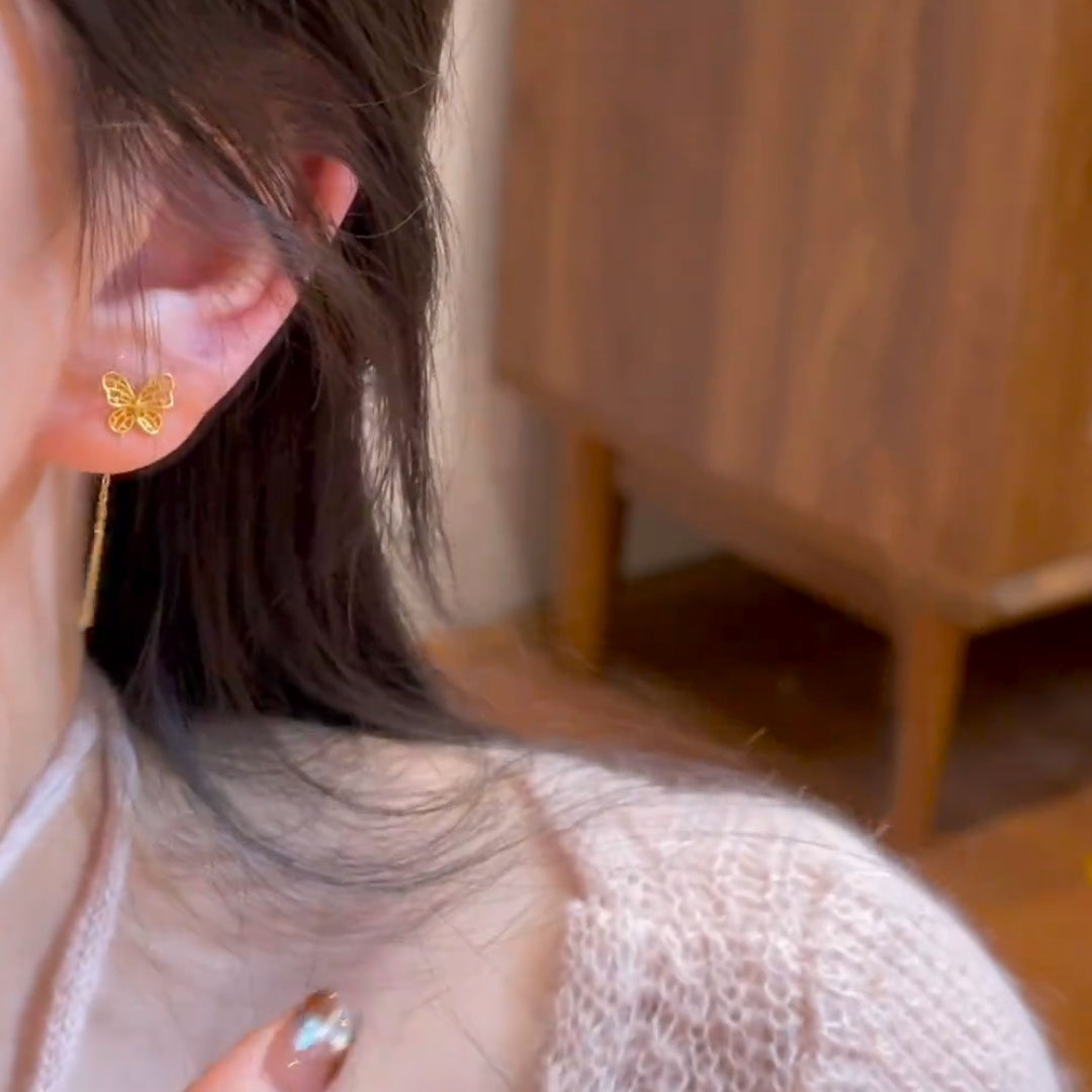 新中式复古金色镂空蝴蝶流苏耳线小众设计感时尚气质轻奢耳饰耳环,淘宝优惠券,粉丝福利购,淘宝优惠卷