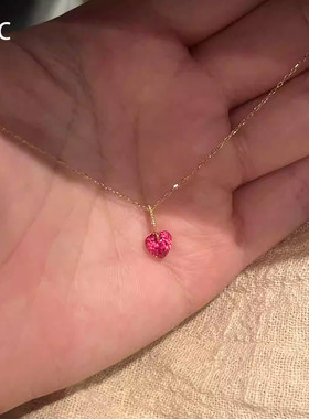 简约红色爱心锆石吊坠项链配饰女小众设计颈链气质通勤百搭锁骨链