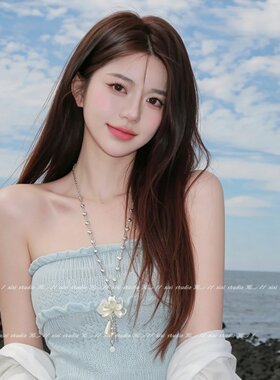 纯欲风白色花朵项链女2026新款小众设计感长款吊坠高级感海边配饰
