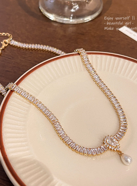 超闪锆石水滴珍珠项链女轻奢