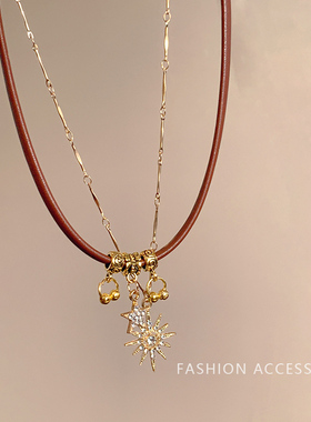 美拉德复古叠戴项链女甜酷辣妹风锁骨链波西米亚配饰choker脖颈链