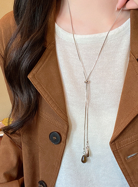 虎眼石水滴抽拉项链女2025新款爆款轻奢小众设计感长款毛衣链配饰