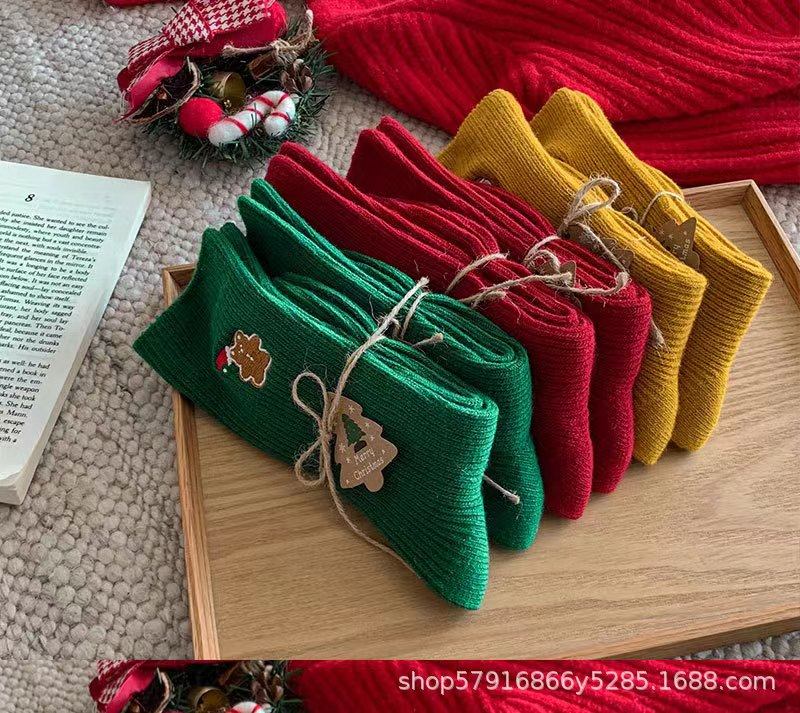 圣诞袜羊毛中筒袜子女加厚保暖袜节日圣诞节竖条纯色刺绣高筒,淘宝优惠券,粉丝福利购,淘宝优惠卷
