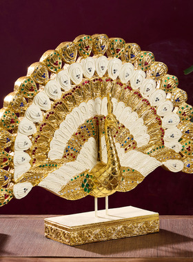 实木孔雀开屏餐边柜客厅装饰摆件