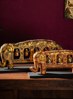 东南亚风全实木大象铃铛摆件客厅