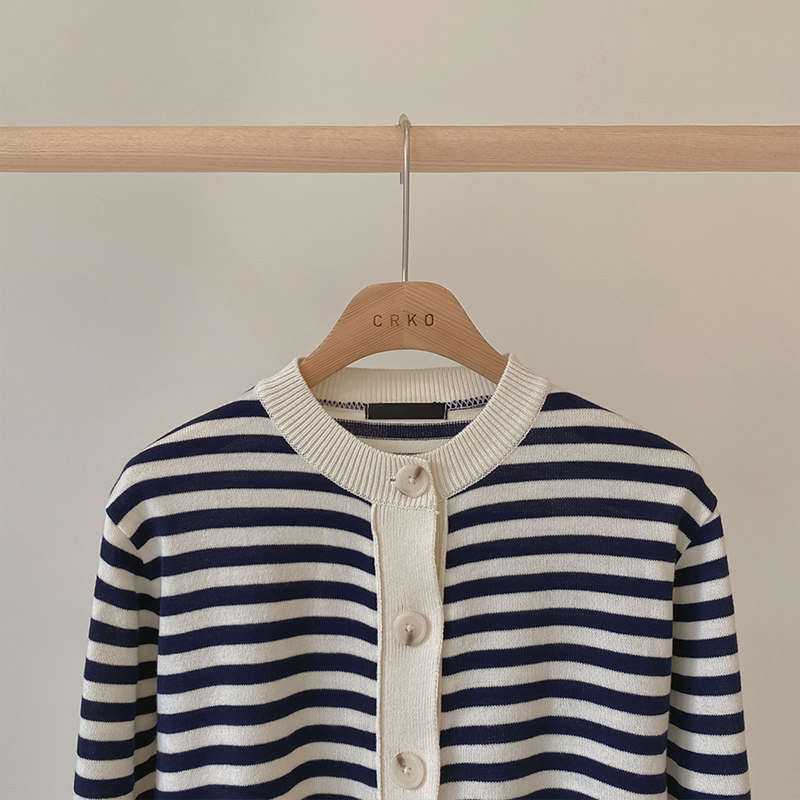 韩国直邮crko小清新短款条纹开衫 thejamy海外T恤