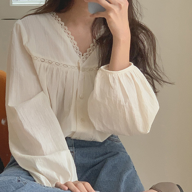 【奶油色现货】cherrykoko蕾丝女衬衫 thejamy海外衬衫