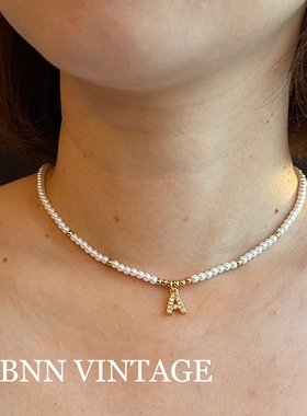 法式Vintage复古中古精致珍珠镶钻字母明星虞书欣钟楚曦名媛 项链