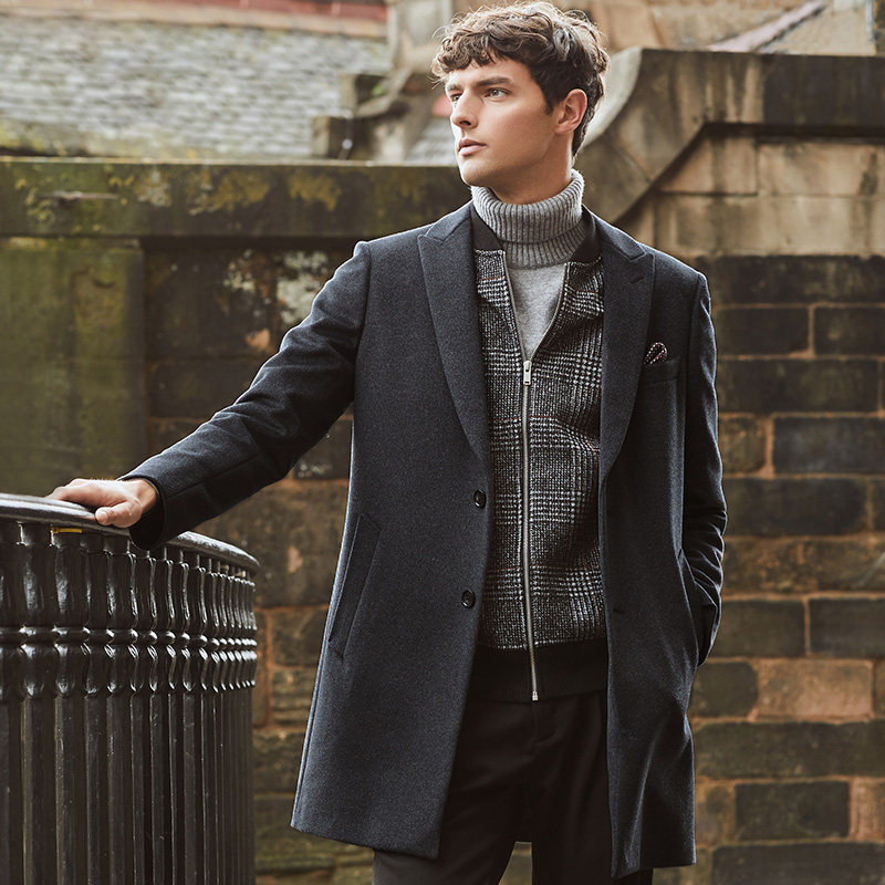 vicutu /威可多男中长款惠毛呢大衣 vicutu威可多毛呢大衣