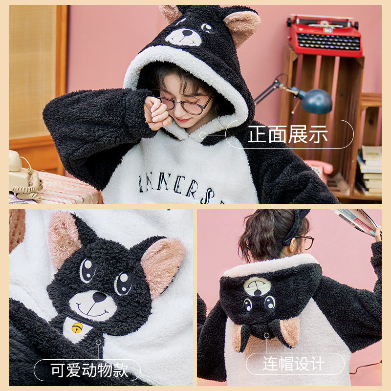 男士秋冬款情侣珊瑚绒套装加绒睡衣 南极人阿罗睡衣/家居服套装