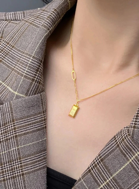 钛钢钛钢圆珠链女金块项链