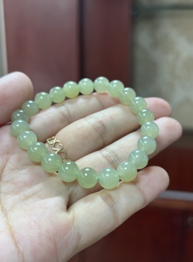 天然和田玉晴水色翠青色手串 手链 保真