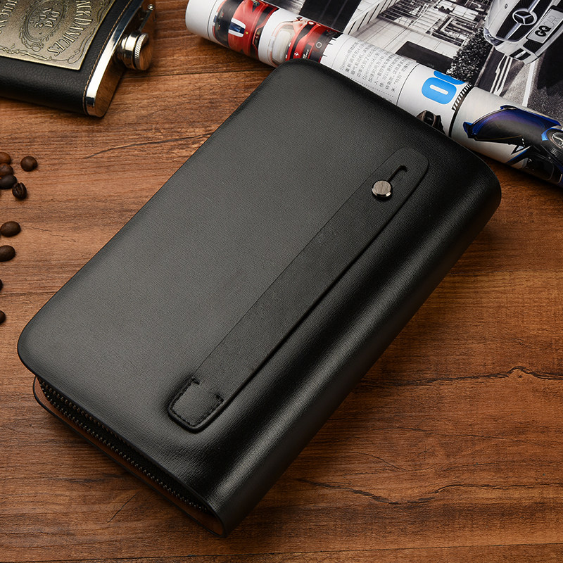 稻草人双拉链男士牛皮大容量男钱包 明聚箱包男士包袋