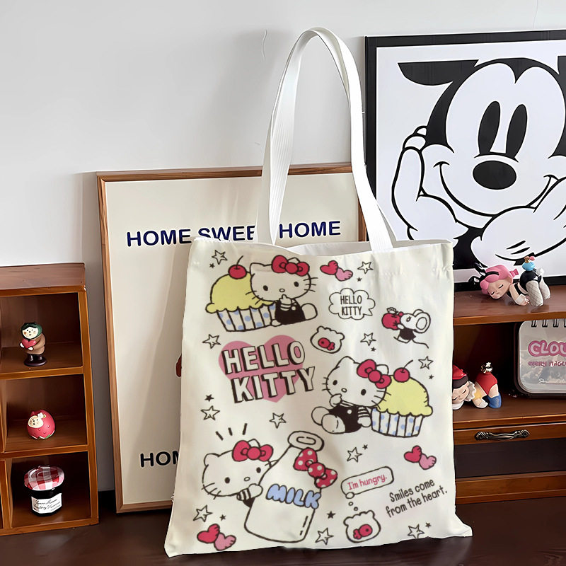 2024新款可爱卡通新款高颜值凯蒂包女单肩手提袋大容量KT帆布包,淘宝优惠券,粉丝福利购,淘宝优惠卷