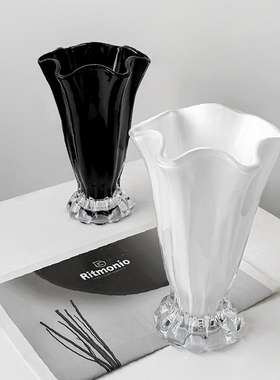 态生活法式轻奢风黑白玻璃插花瓶