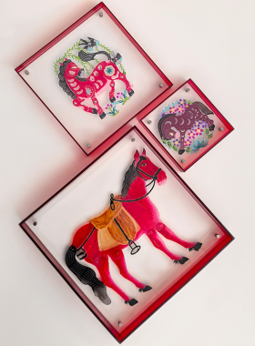 态生活国风十二生肖马年非遗皮影剪纸装饰画亚克力框家居装饰摆件