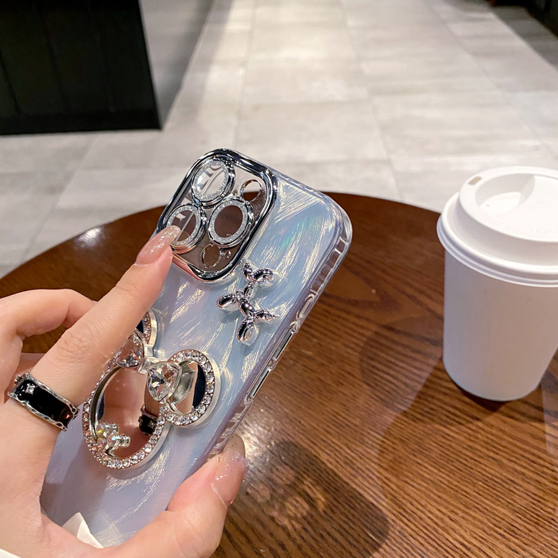 精孔羽纱适用步步高S19新款小熊补妆镜子手机壳vivoY52s创意闪粉镜头y200i女可爱水钻全包高级感软边保护套 - 图0