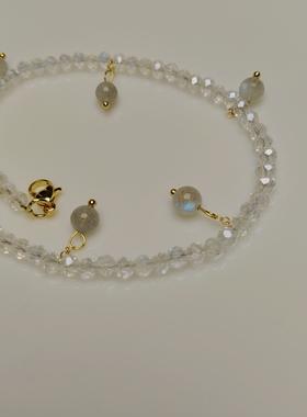 天然灰月光石手链脚链轻奢小众设计闺蜜女友礼物天然切面白水晶