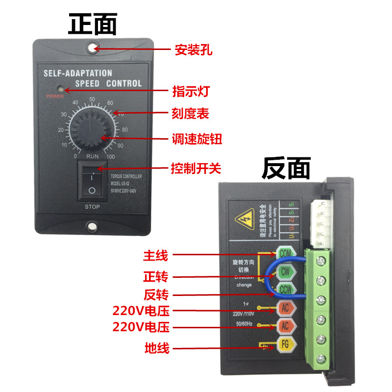 US-52 调速器 变压款 自适应 抗干扰 电机 马达 15W-250W控制器 - 图1