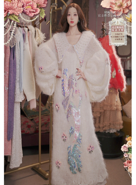 1120直播171至臻进口仙品《许愿美人鱼》羊毛连衣裙皮草围巾4件套