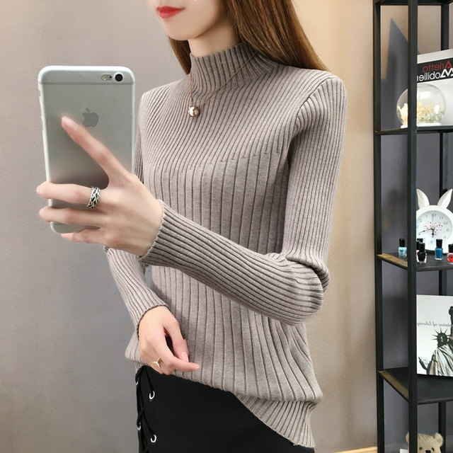 Half -high -necked sweater 2023 autumn and winter new slim slimness, thin inside knitting bottom shirt female long -sleeved coat top