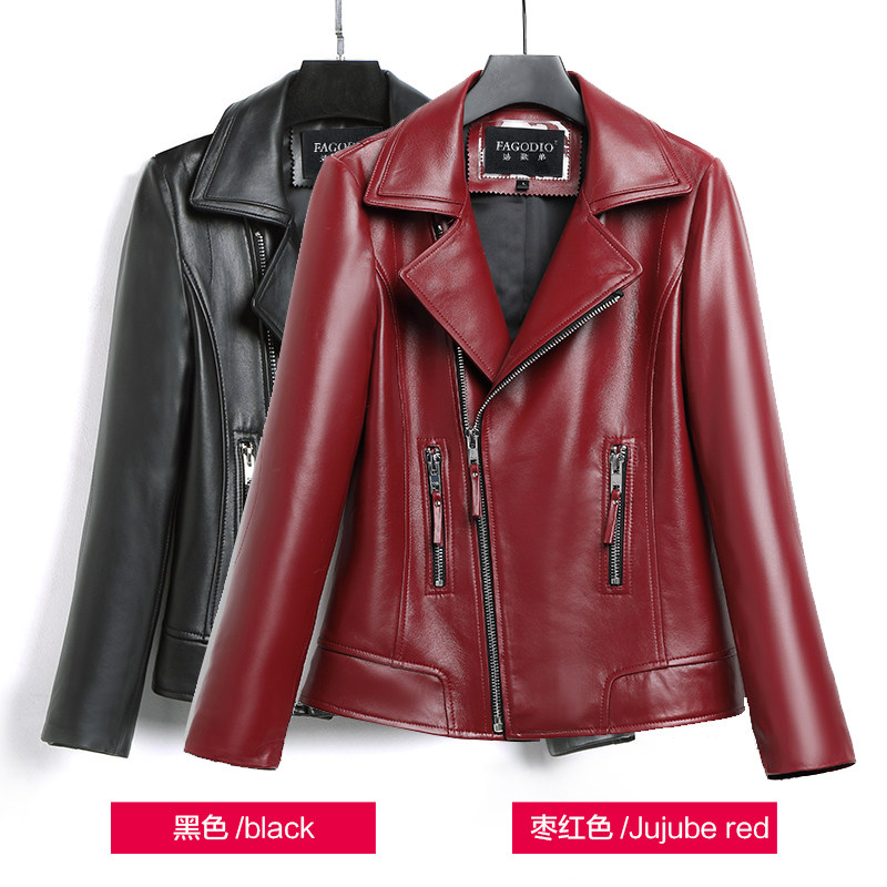 胖MM大码春秋海宁真皮皮衣女短款修身绵羊皮夹克机车妈妈装外套单,淘宝优惠券,粉丝福利购,淘宝优惠卷