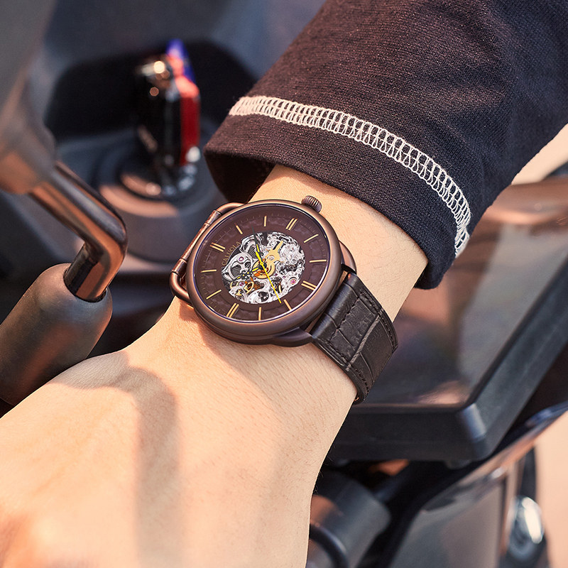 卡罗莱全自动镂空男士皮带潮机械表 卡罗莱乔翔国产腕表