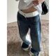 American High Street Fake Two Piece Spliced Wide Leg Jeans