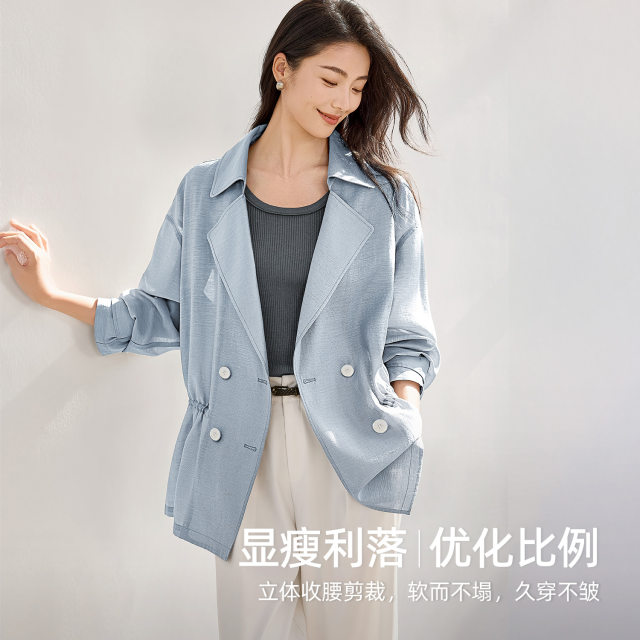 IHIMI Haimi linen ແອວປະສົມ windbreaker ສໍາລັບແມ່ຍິງ
