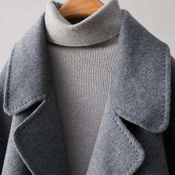 IHIMI Haimi ຜ້າຂົນຫນູ lapel ແບບເກົາຫຼີ wool double-sided woolen coat 2023 winter new loose short woolen coat