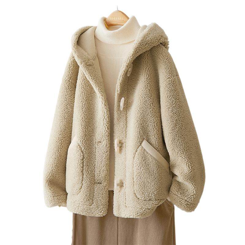 IHIMI海谧连帽毛绒绒减龄短外套女2025冬季新款加绒加厚百搭上衣,淘宝优惠券,粉丝福利购,淘宝优惠卷