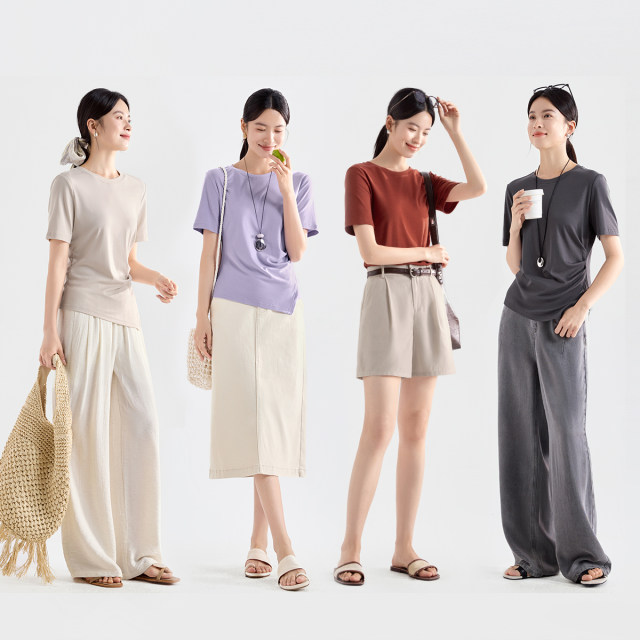 IHIMI Haimi ອອກແບບ pleated ເສື້ອທີເຊີດແຂນສັ້ນສໍາລັບແມ່ຍິງ
