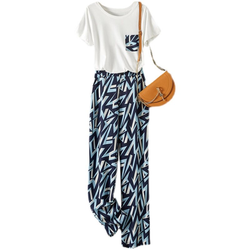 IHIMI休闲气质套装女2025夏季新款短袖t恤时尚百搭裤子显瘦两件套,淘宝优惠券,粉丝福利购,淘宝优惠卷