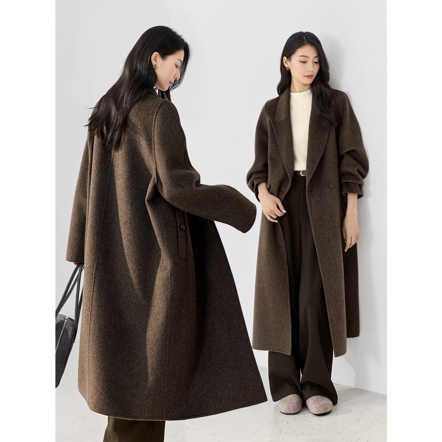 IHIMI海谧老钱风长廓双面呢羊毛大衣女冬季西装领呢子长毛呢外套,淘宝优惠券,粉丝福利购,淘宝优惠卷