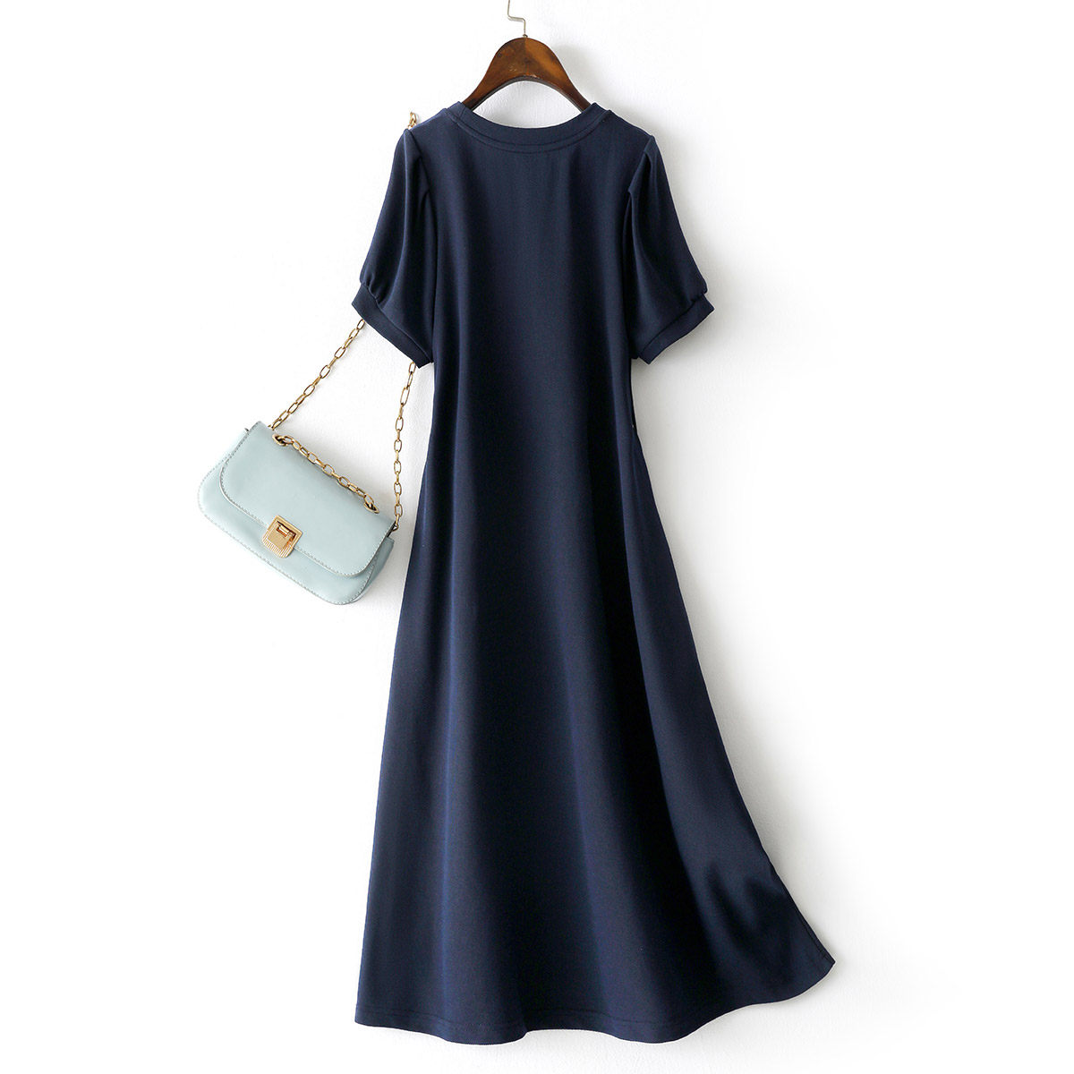 IHIMI通勤收腰显瘦纯色裙子女2025夏季新款简约a字中长款连衣裙,淘宝优惠券,粉丝福利购,淘宝优惠卷