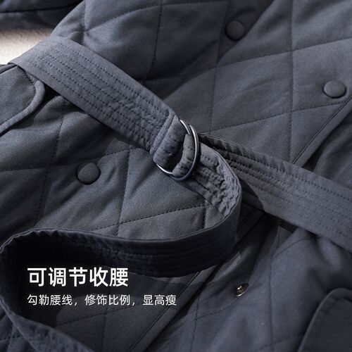 IHIMI海谧菱格收腰风衣式棉服女冬季长款大翻领棉衣 - 图2