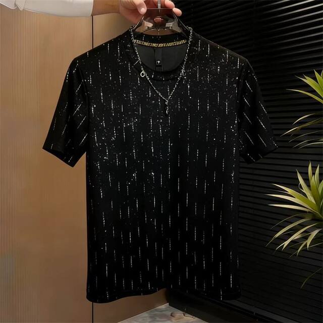 Summer Thin Round Neck Short Sleeve Men's Slim Fit Luxurious Versatile Fashion T-Shirt High-end Starry Top
