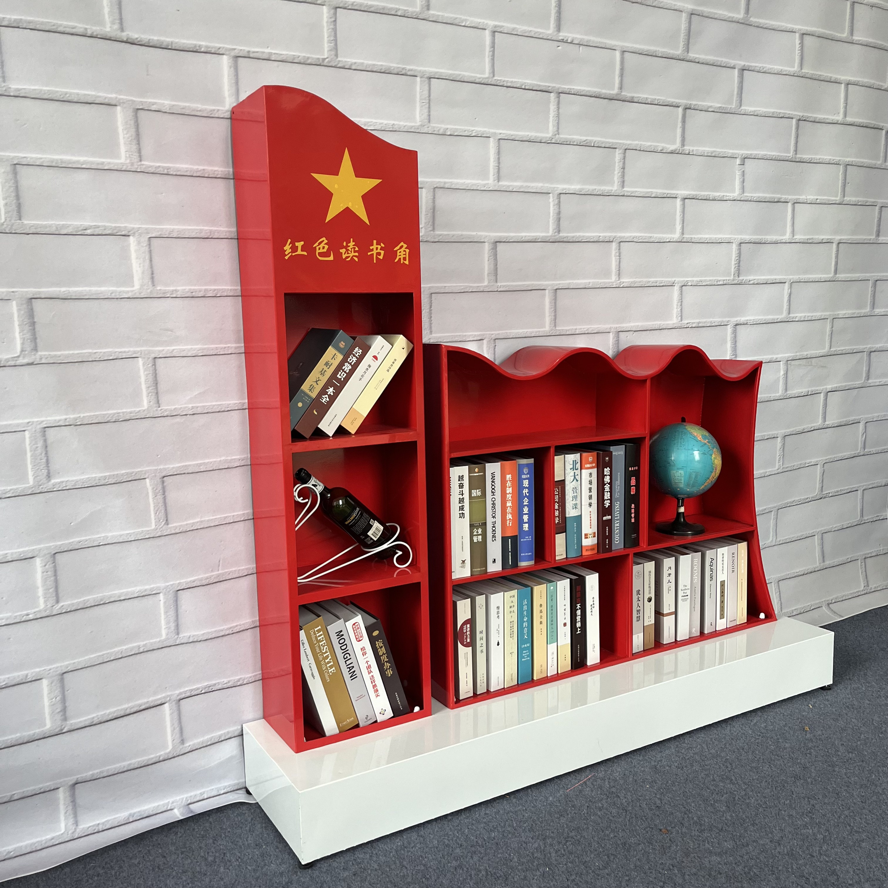 党建书柜红色主题文化书架创意铁艺党群中心宣传展架展示柜落地式 - 图1