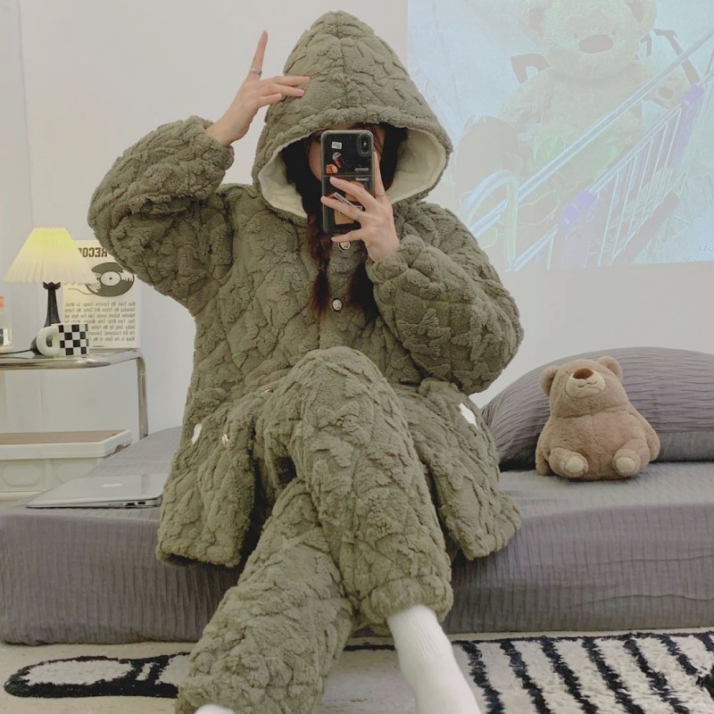 冬季款珊瑚绒三层夹棉袄法兰超睡衣 凯玥璐睡衣/家居服套装