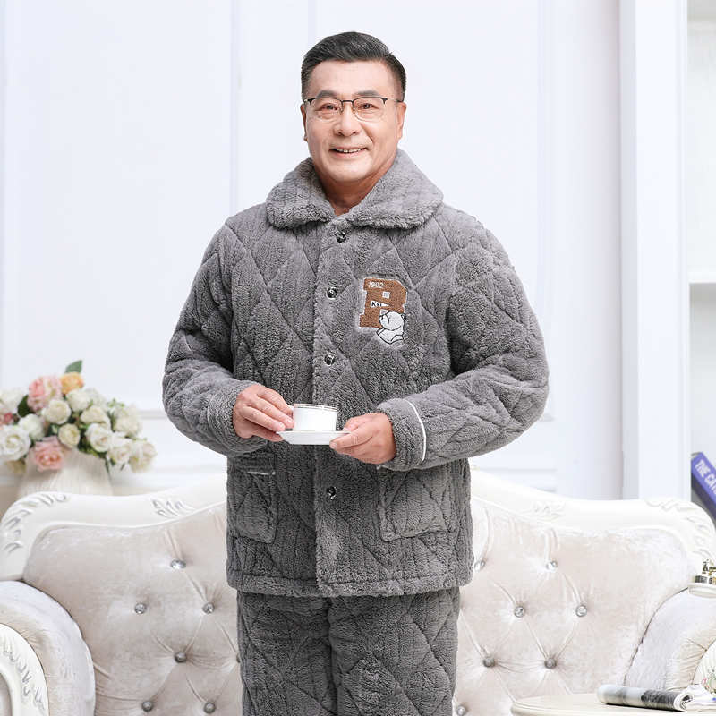 冬季三层加绒男士珊瑚绒爸爸睡衣 凯玥璐睡衣/家居服套装