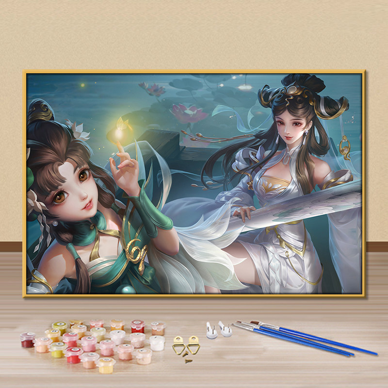 王者荣耀大乔diy数字油彩画游戏人物图案手工填充手绘画画装饰画