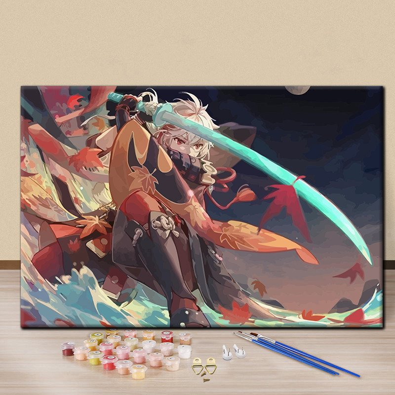 数字油画万叶填充diy画画手工涂色动漫卡通油彩画客厅装饰画挂画