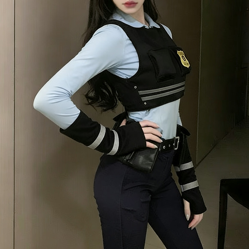 cos角色扮演兔子警官网红朱迪袖辣妹黑色简约灰条横杆手套新款,淘宝优惠券,粉丝福利购,淘宝优惠卷