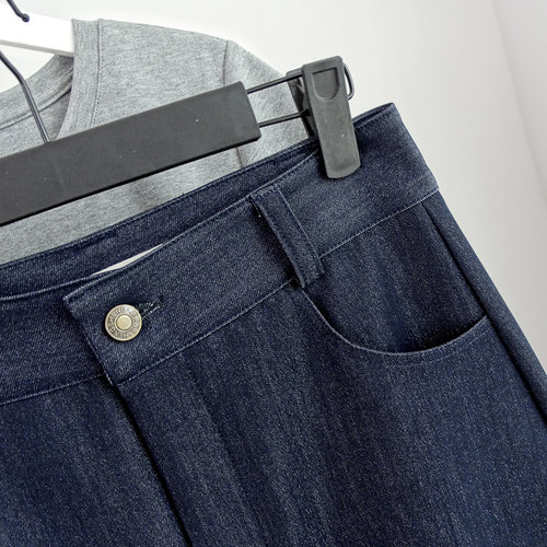 天丝仿牛仔A字短裙2025夏季新款藏青色丹宁色高腰半身裙梨形显瘦 - 图1