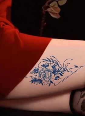 草本蓝色蝴蝶防水持久纹身贴